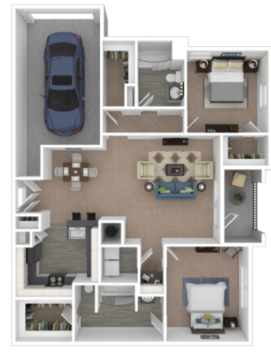 Rendering of B2 with attached garage floor plan