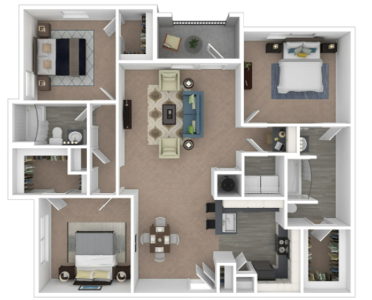 Floor plan rendering of C1 downstairs
