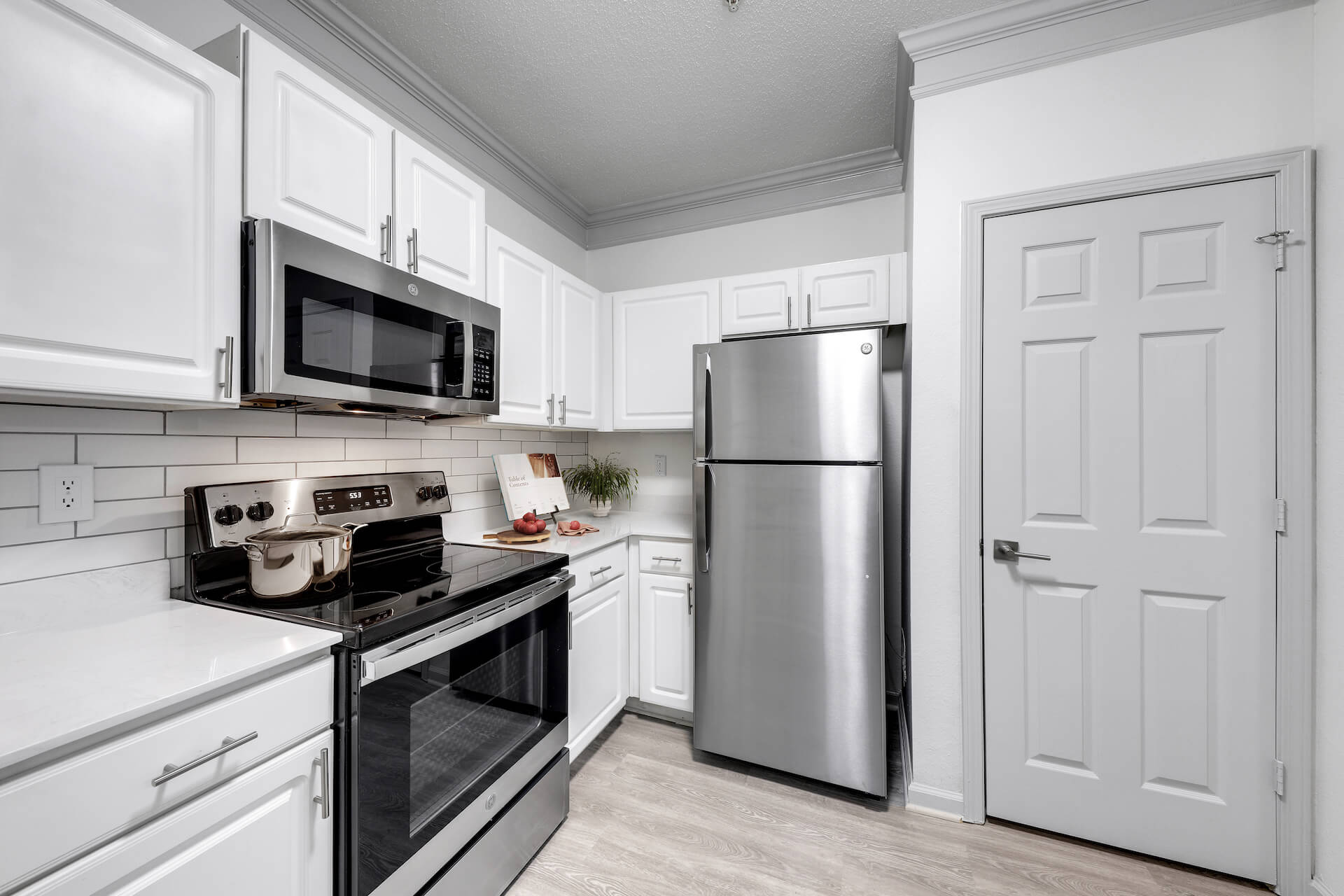 Kitchen with stainless steel appliances