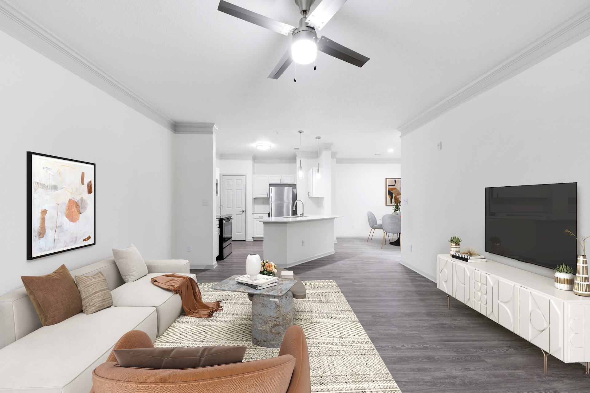 Living room and open kitchen